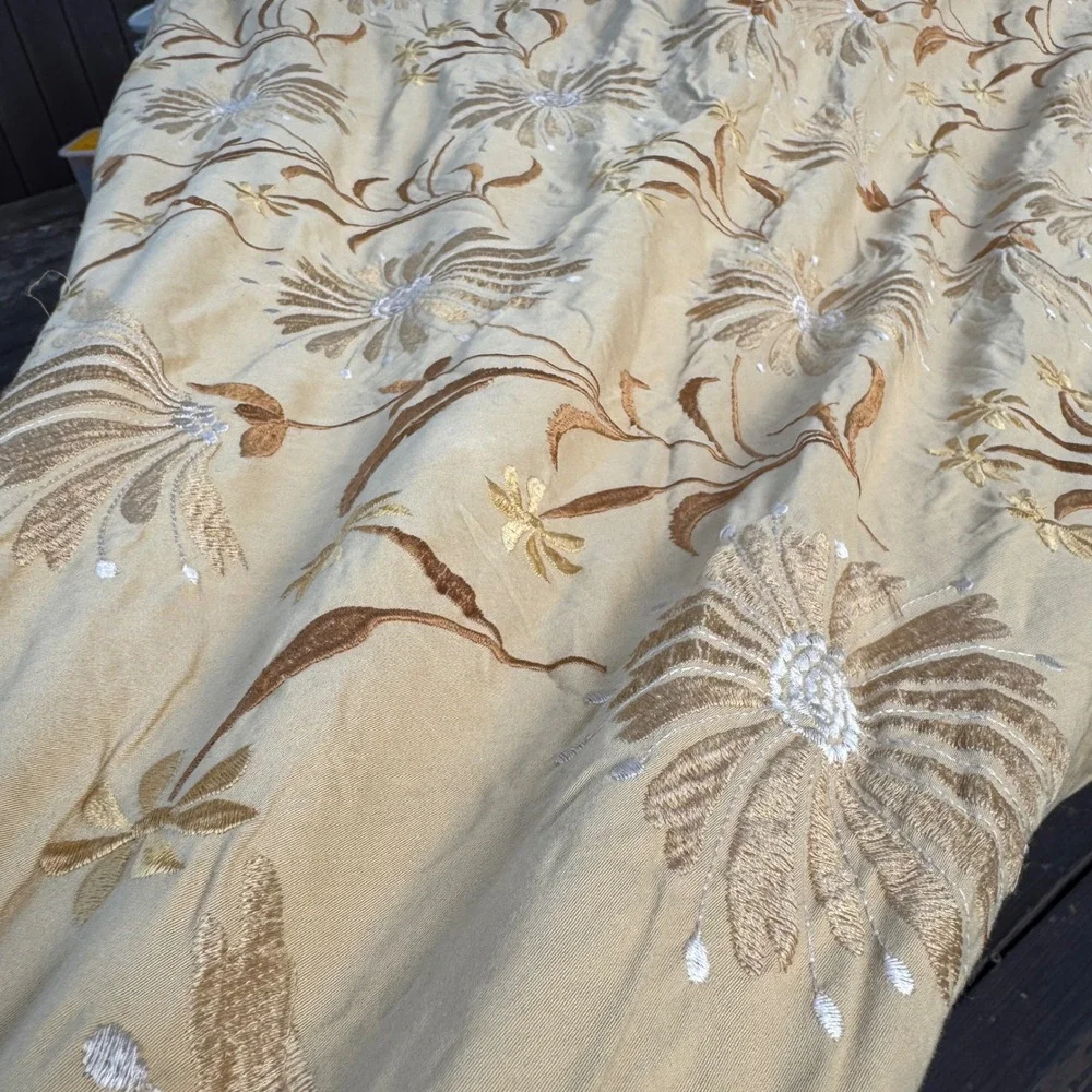 Vintage Duvet Cover Queen Ocre Beige Boho Yellow Floral Embroidered Vintage 2004
